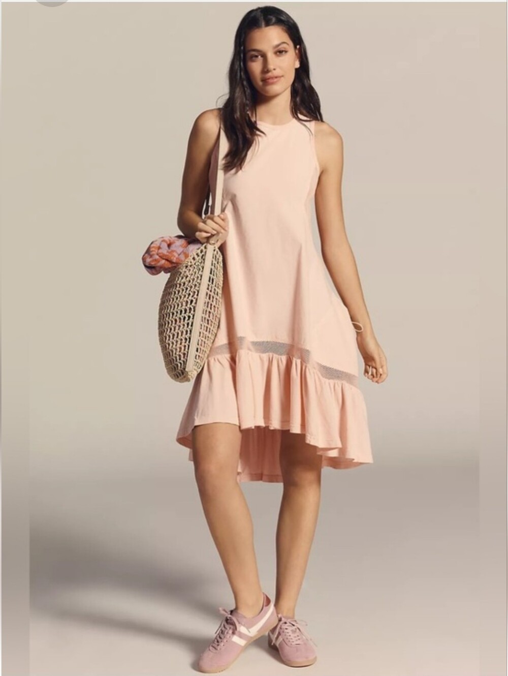 ANTHROPOLOGIE Daily Practice Hill Up Tiered High-Low Midi Dress Peach Large NWT